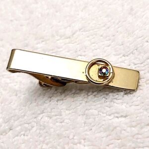 Vintage Gold Tone Tie Clip With A Sparkling Stone Accent #J317